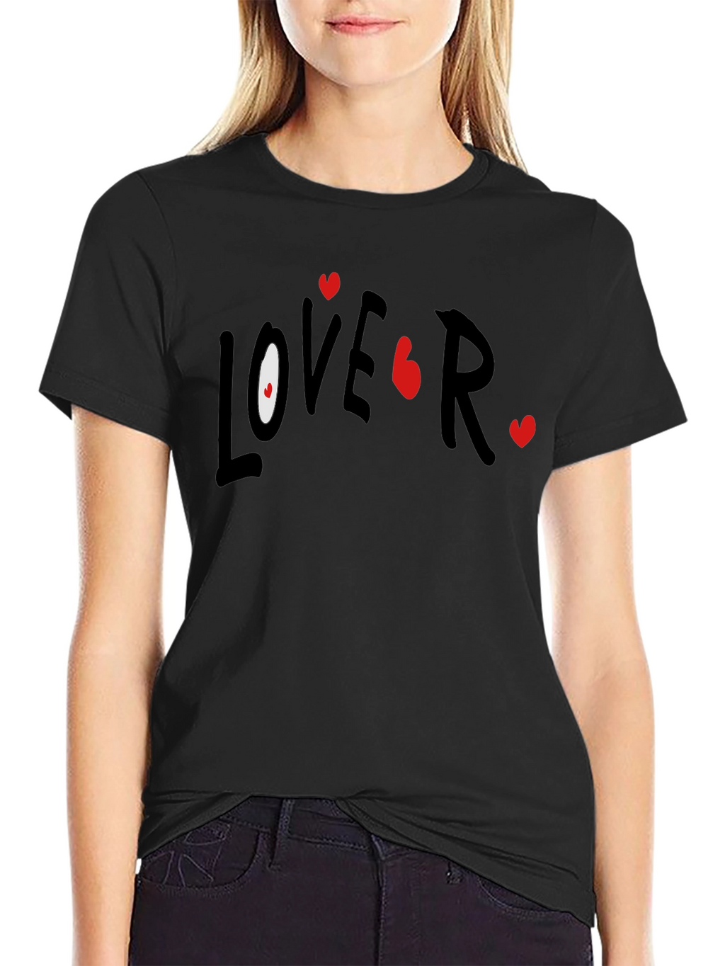 Lover T-Shirt Casual Black Tee with Graphic Print