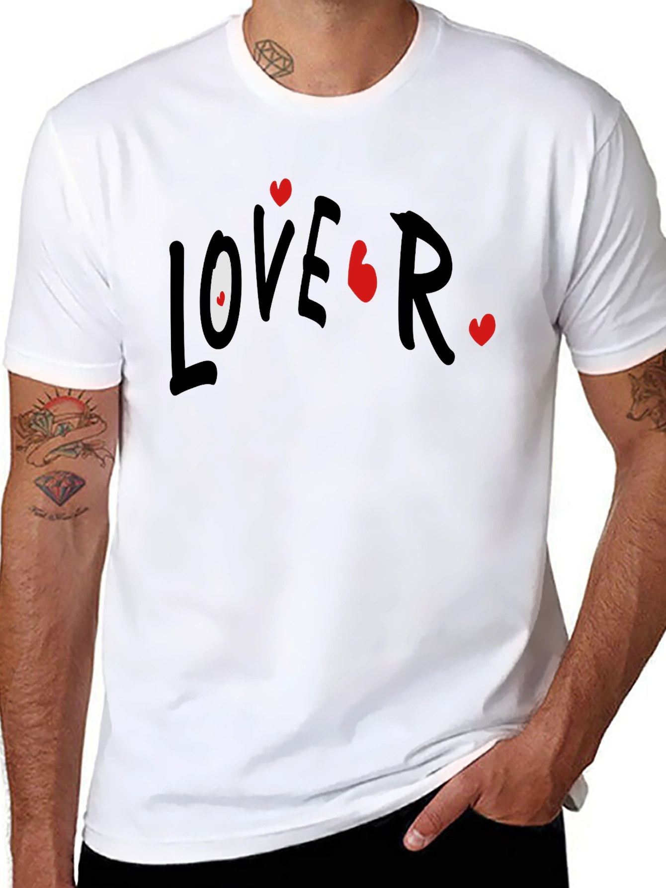 Lover T-Shirt Casual Black Tee with Graphic Print