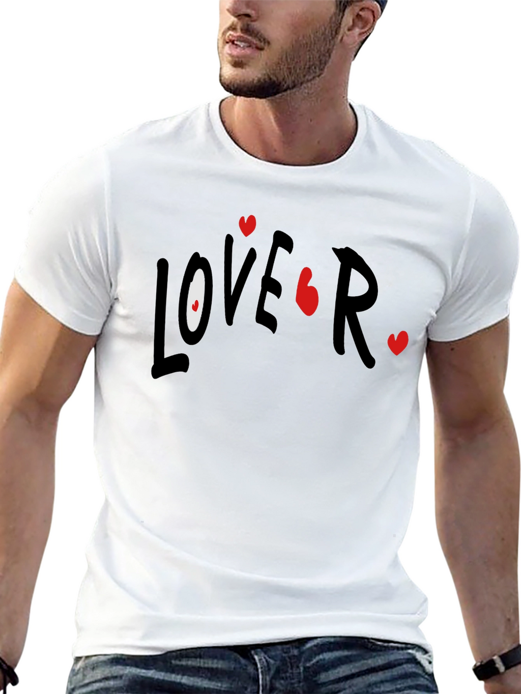 Lover T-Shirt Casual Black Tee with Graphic Print