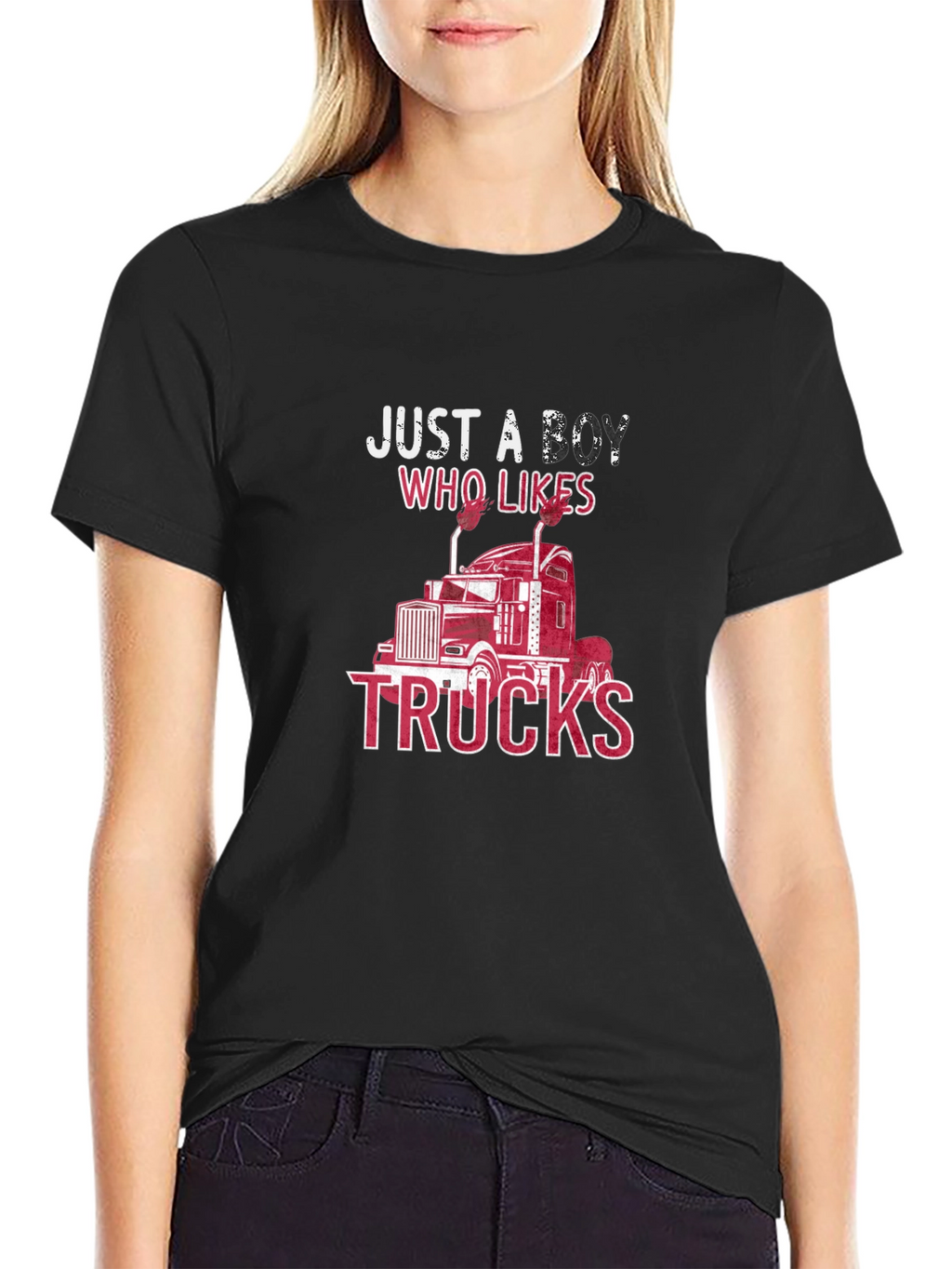 Just a Boy Who Likes Trucks Black T-Shirt