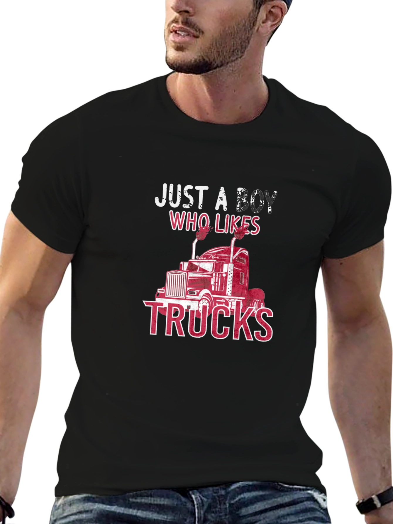 Just a Boy Who Likes Trucks Black T-Shirt