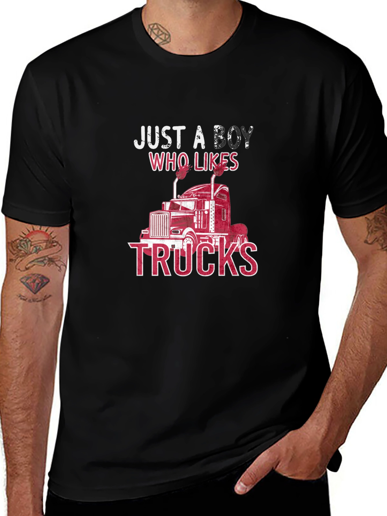 Just a Boy Who Likes Trucks Black T-Shirt