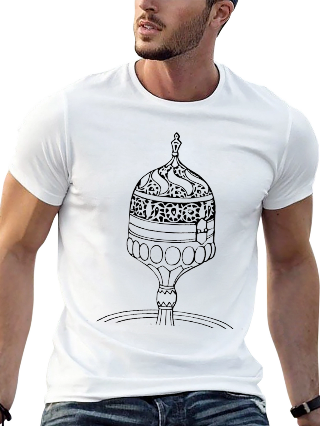 Black T-Shirt with Fountain Graphic