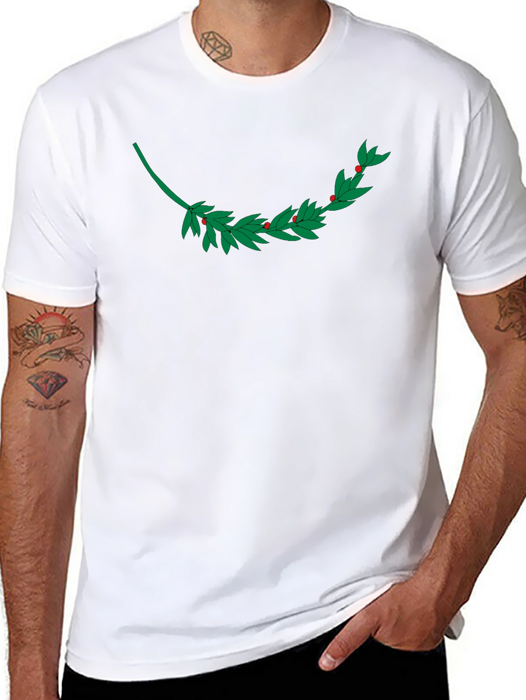 Black T-Shirt with Laurel Branch Design