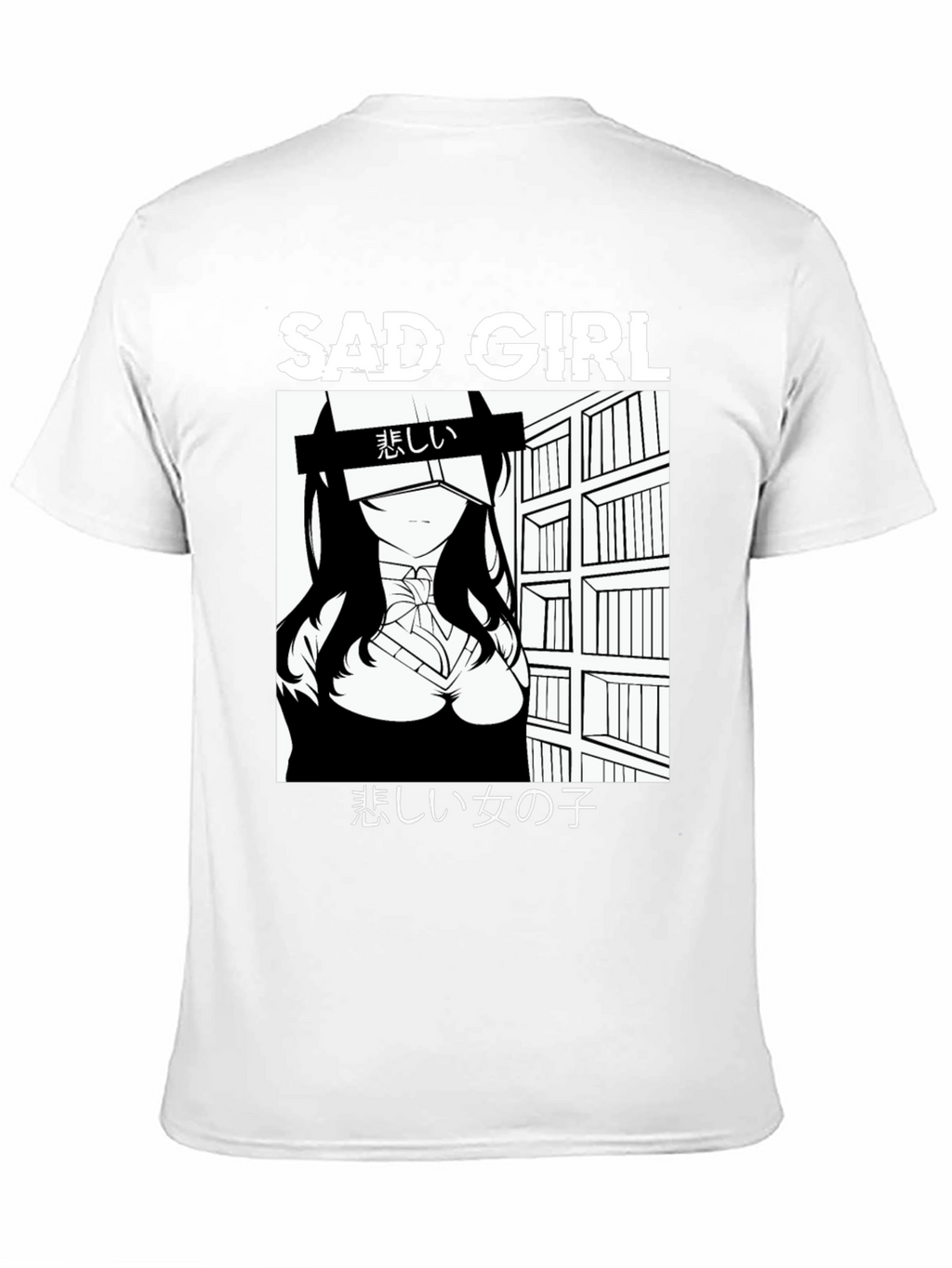 Sad Girl Anime Graphic Black T-Shirt