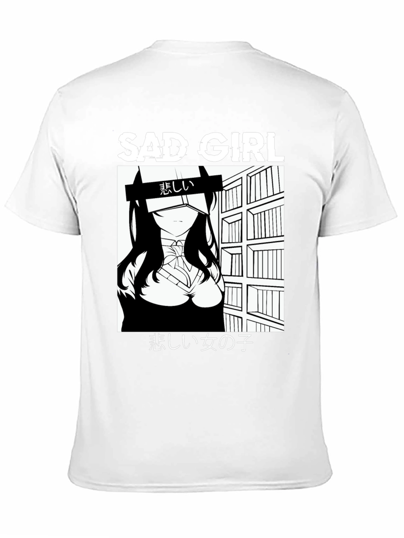 Sad Girl Anime Graphic Black T-Shirt