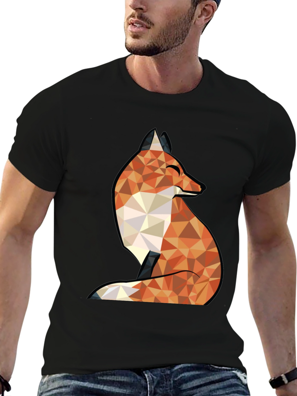 Geometric Fox Graphic Tee - Trendy Black T-Shirt