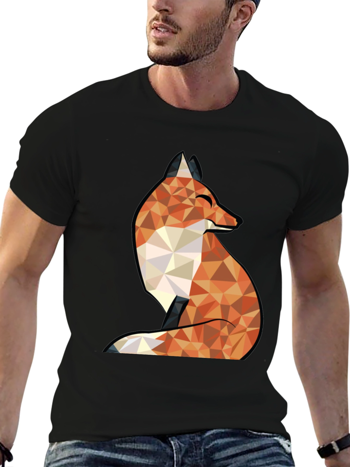 Geometric Fox Graphic Tee - Trendy Black T-Shirt