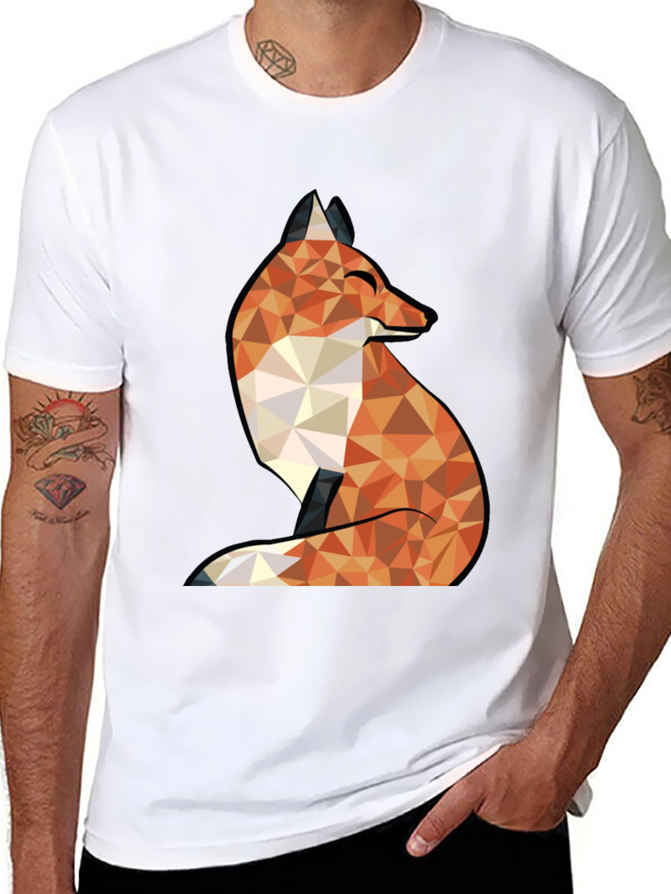 Geometric Fox Graphic Tee - Trendy Black T-Shirt