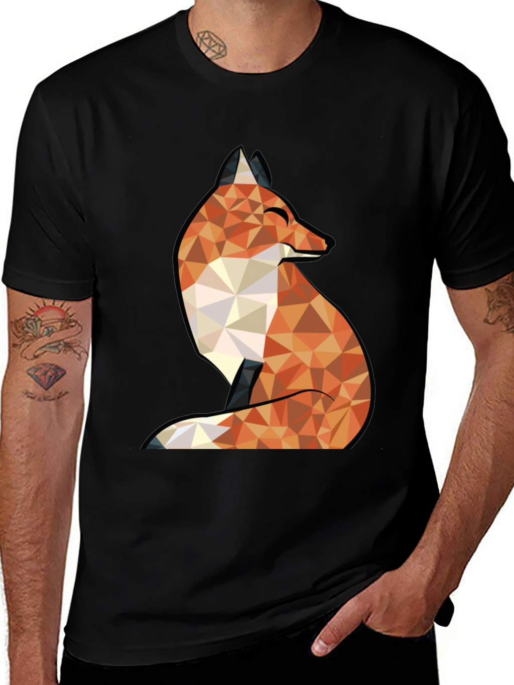 Geometric Fox Graphic Tee - Trendy Black T-Shirt