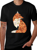 Geometric Fox Graphic Tee - Trendy Black T-Shirt