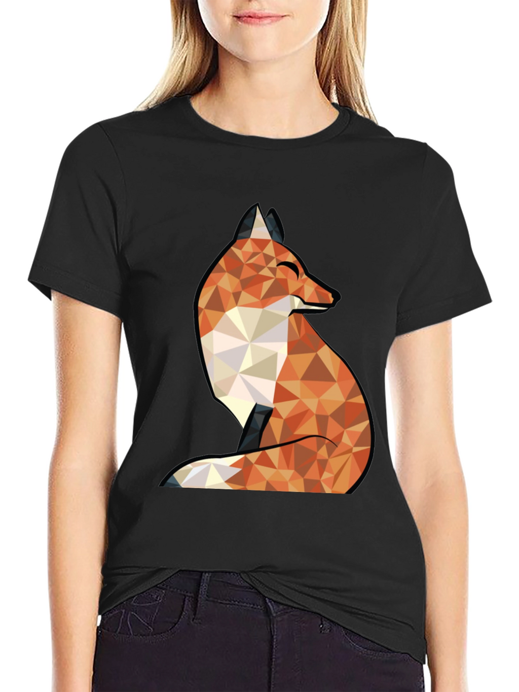 Geometric Fox Graphic Tee - Trendy Black T-Shirt