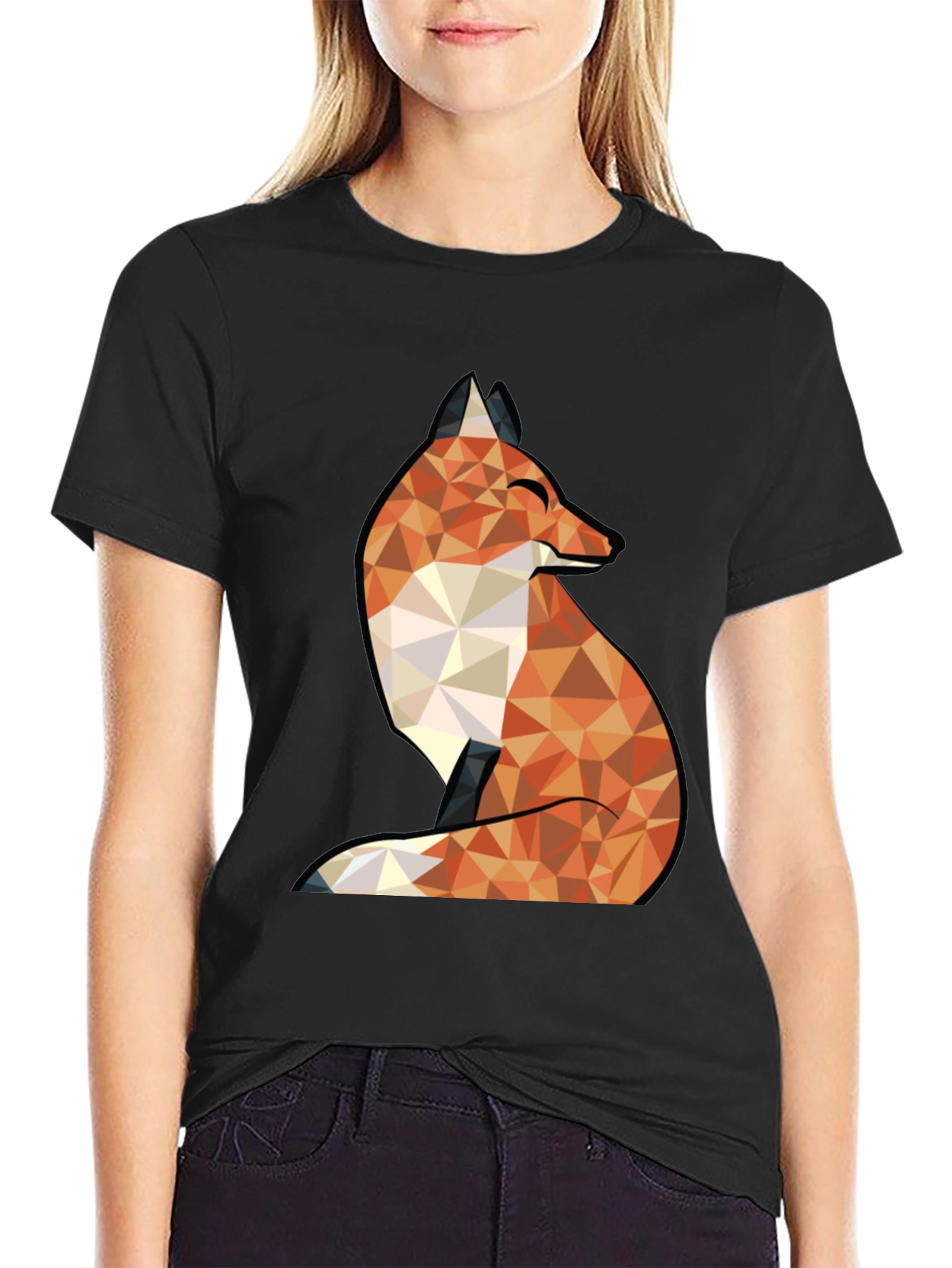Geometric Fox Graphic Tee - Trendy Black T-Shirt