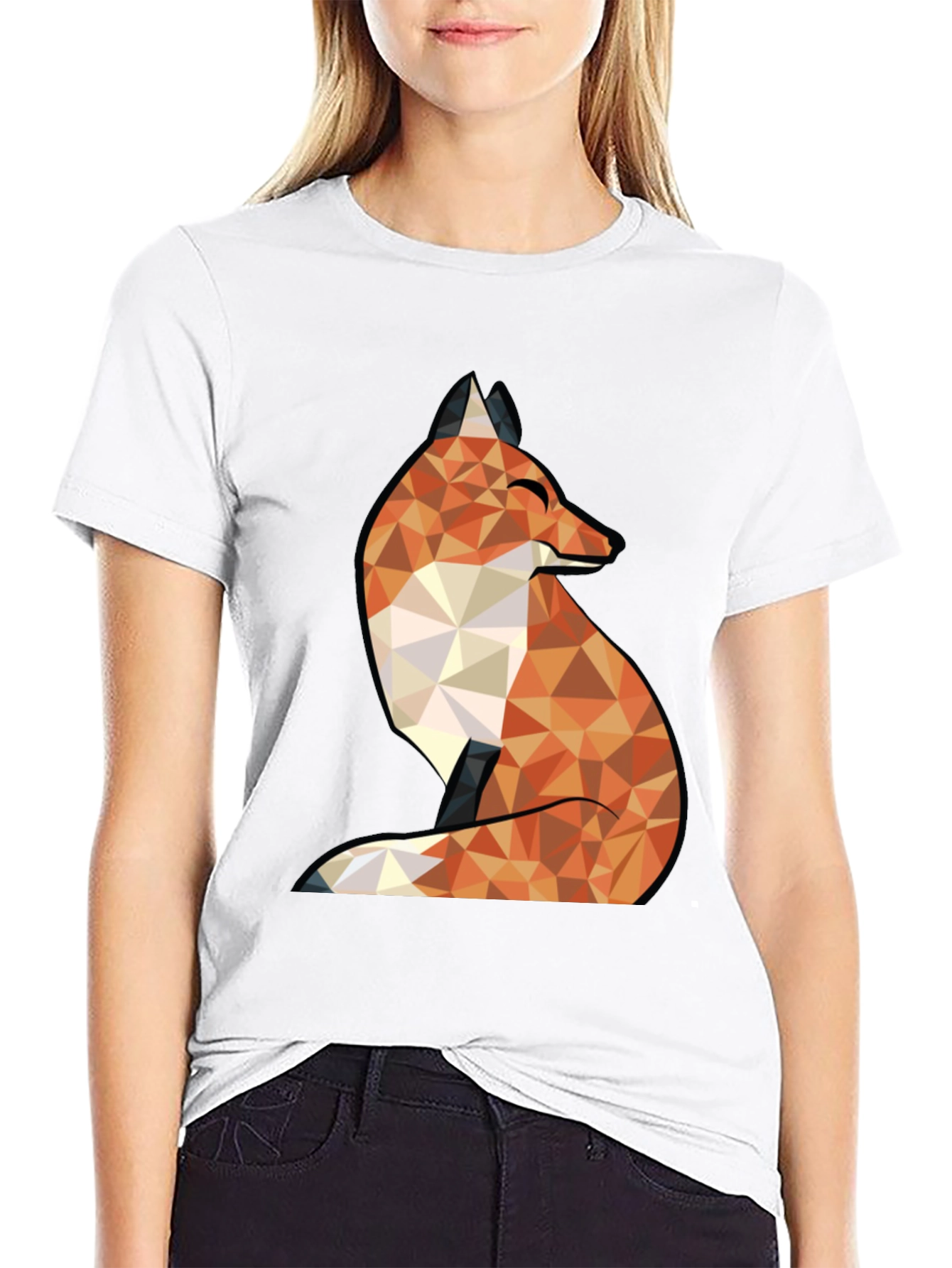 Geometric Fox Graphic Tee - Trendy Black T-Shirt