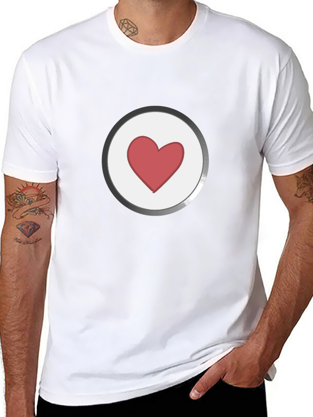 Heart Button Graphic Black T-Shirt