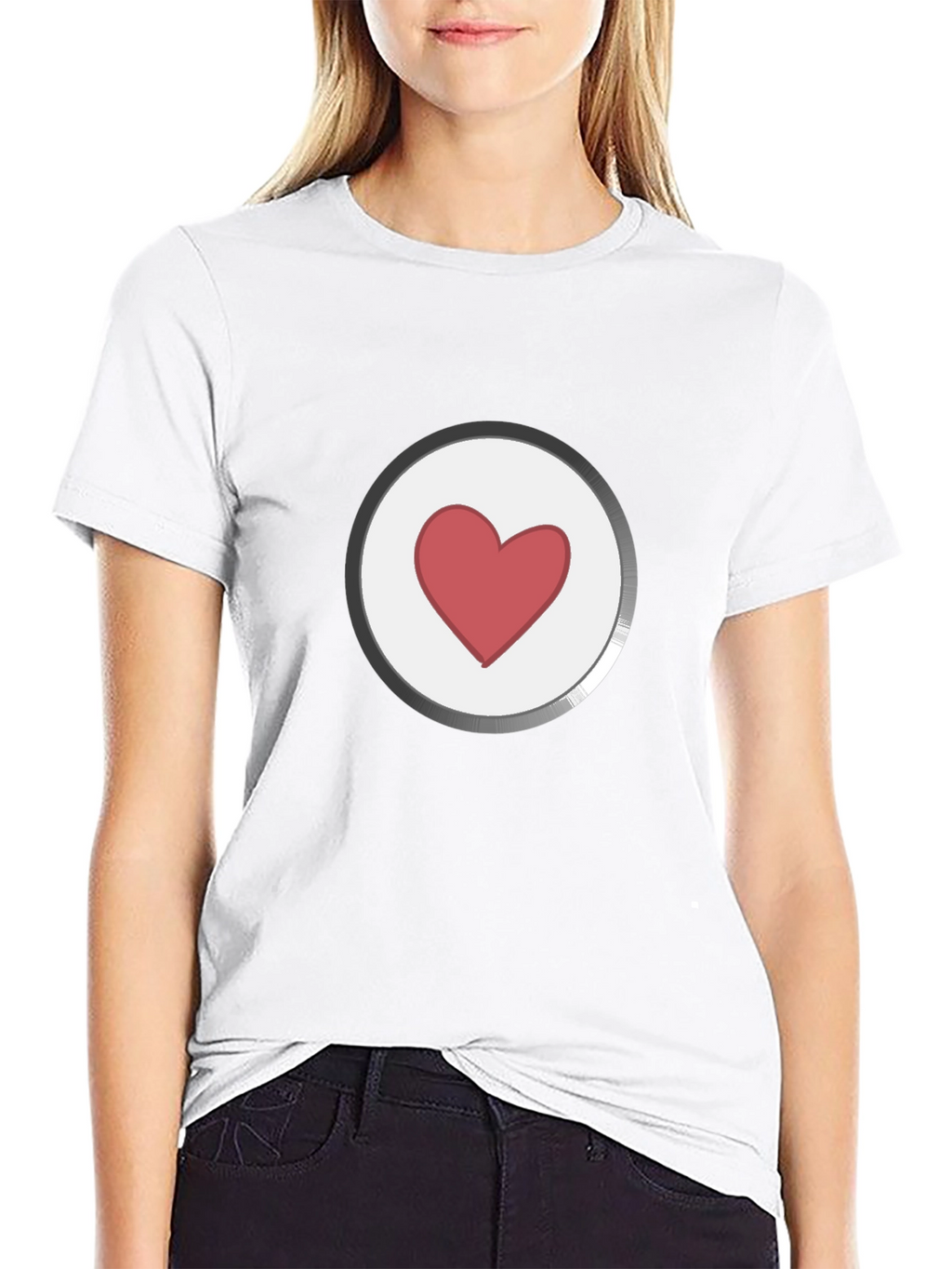 Heart Button Graphic Black T-Shirt