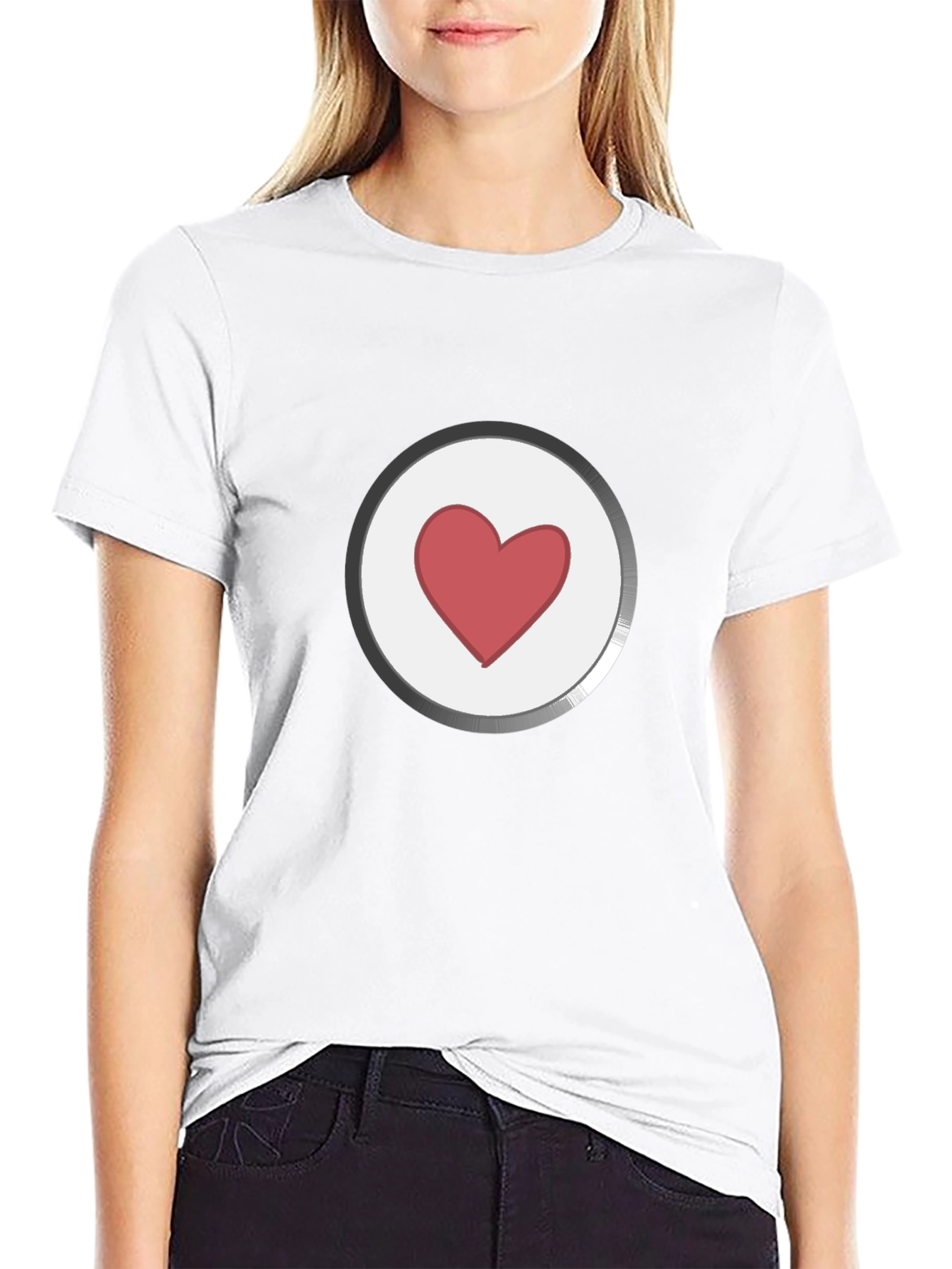 Heart Button Graphic Black T-Shirt