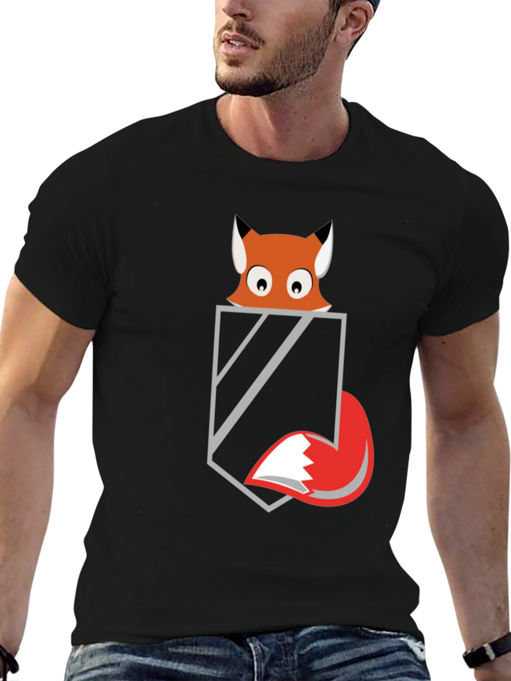 Fox in Pocket Graphic Tee - Mens Black T-Shirt
