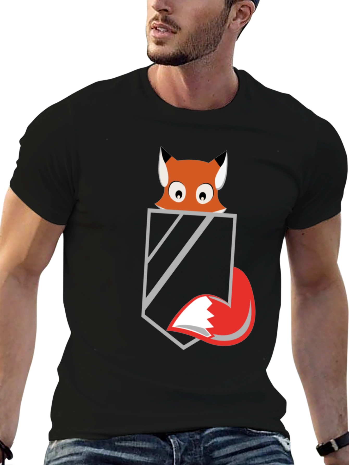 Fox in Pocket Graphic Tee - Mens Black T-Shirt