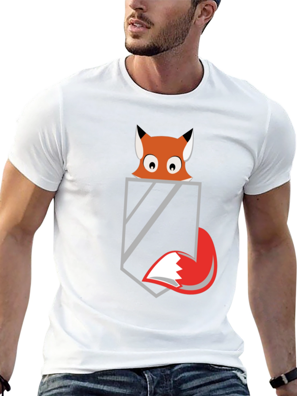 Fox in Pocket Graphic Tee - Mens Black T-Shirt