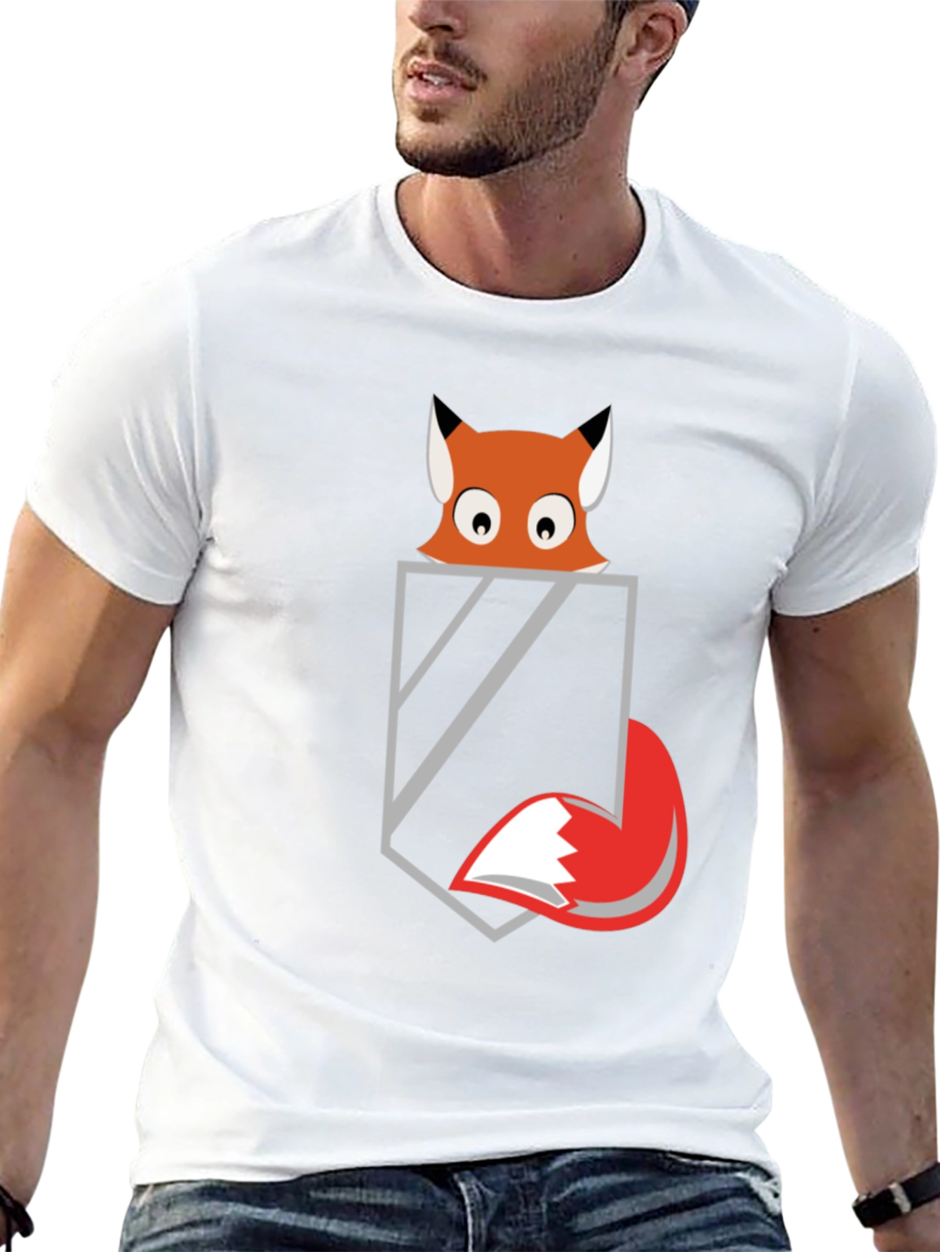 Fox in Pocket Graphic Tee - Mens Black T-Shirt