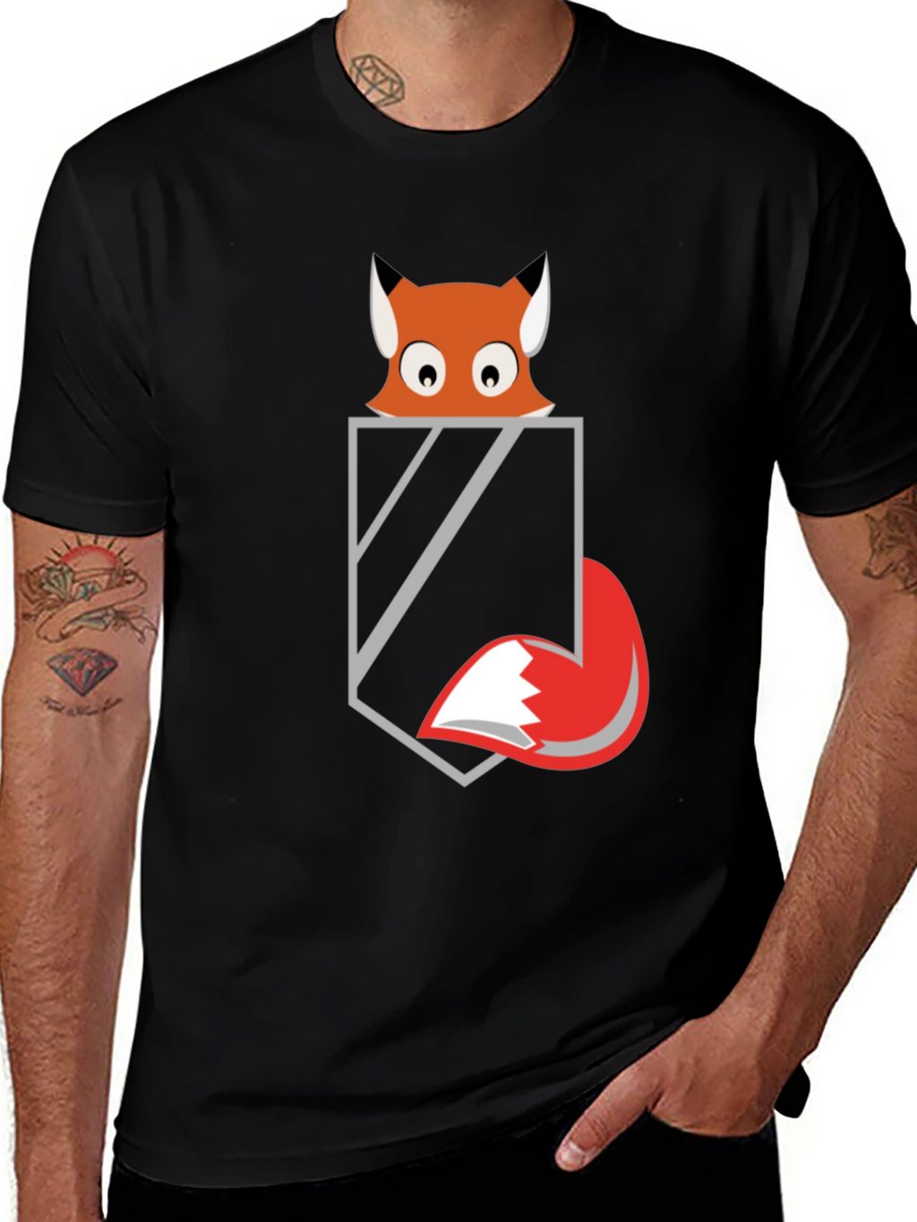 Fox in Pocket Graphic Tee - Mens Black T-Shirt
