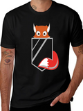 Fox in Pocket Graphic Tee - Mens Black T-Shirt