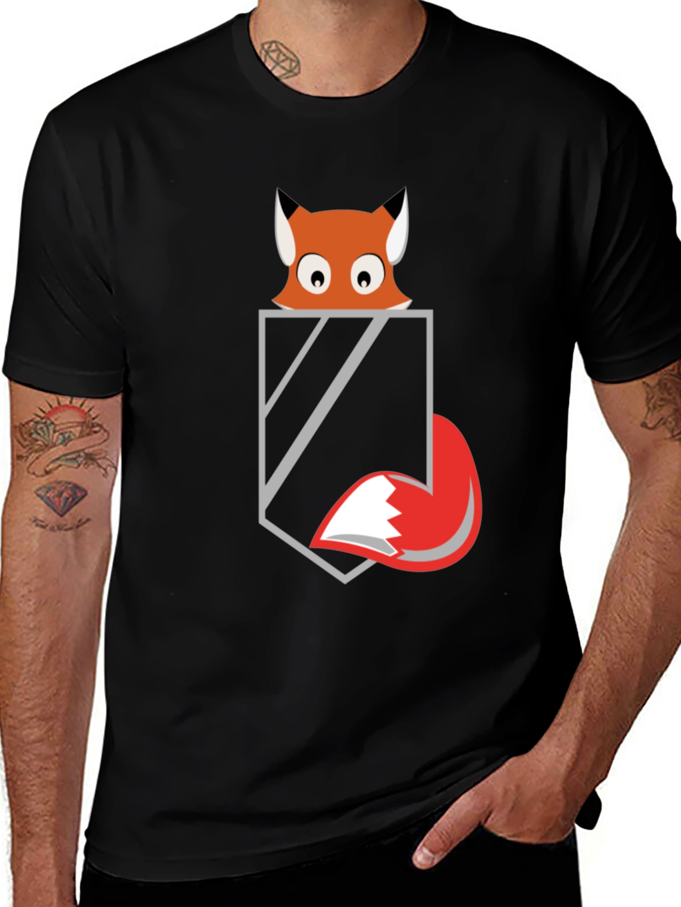 Fox in Pocket Graphic Tee - Mens Black T-Shirt