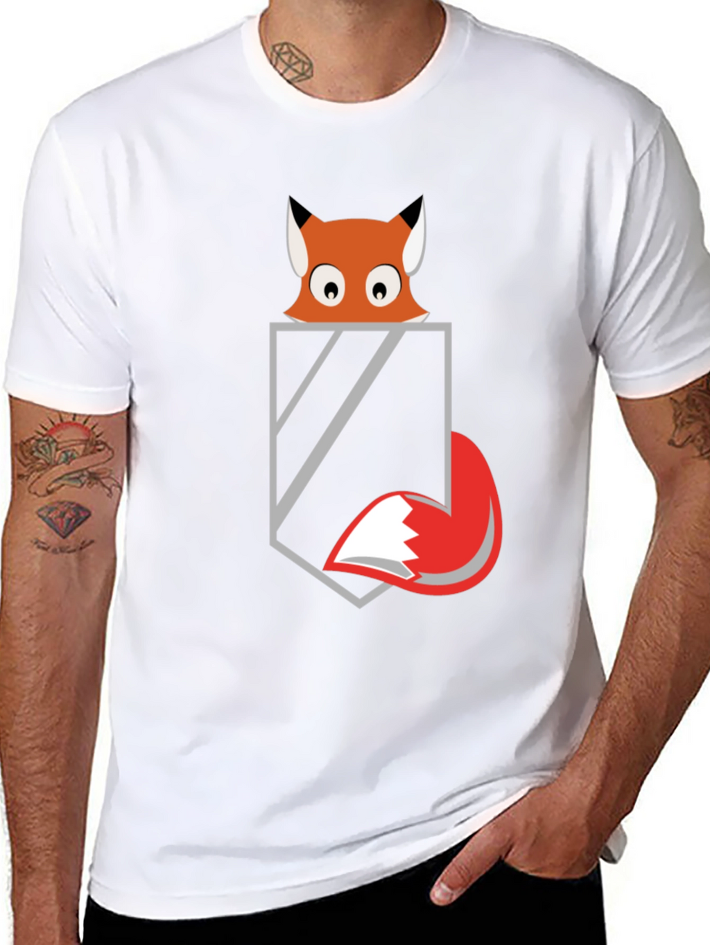 Fox in Pocket Graphic Tee - Mens Black T-Shirt