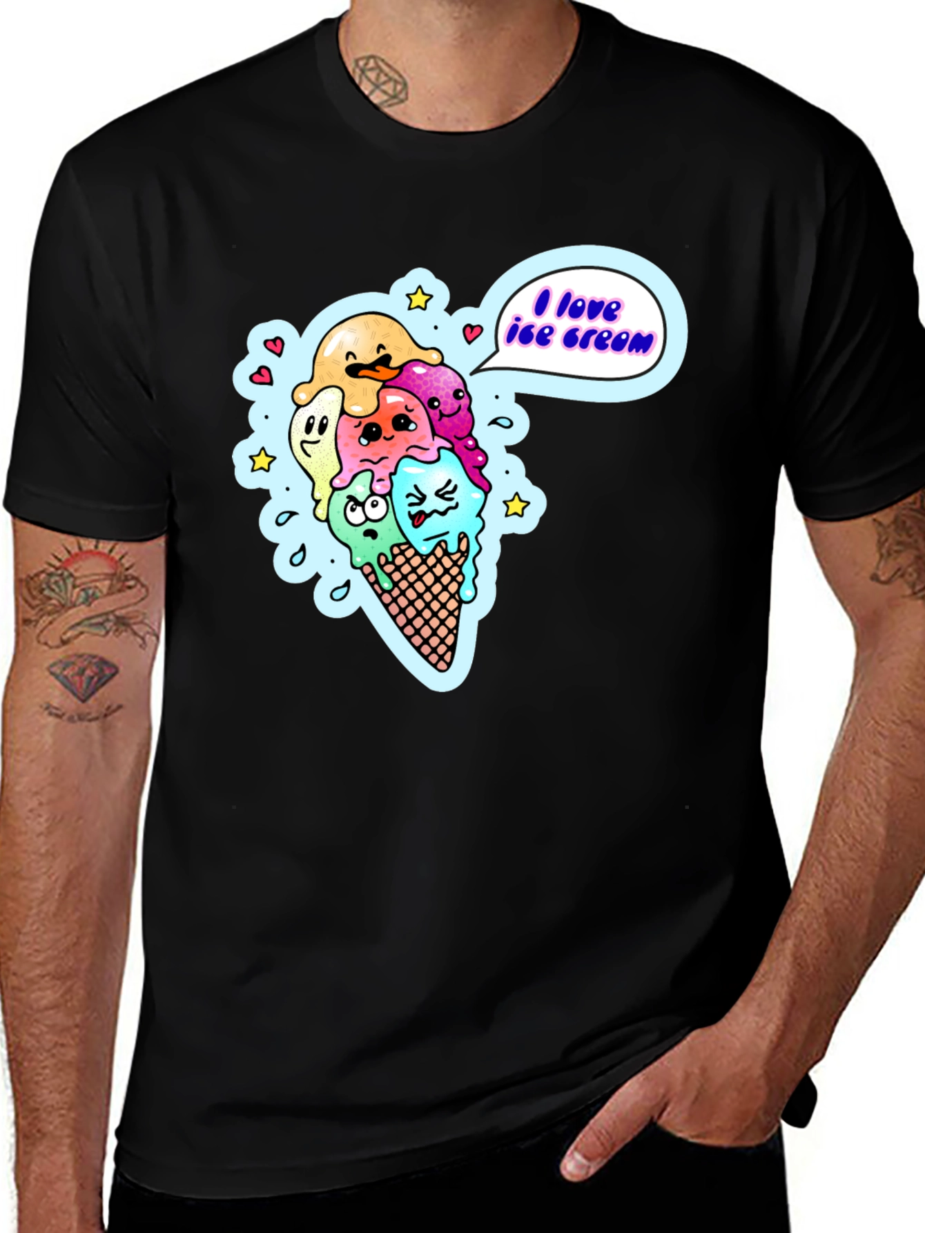 I Love Ice Cream Cartoon T-Shirt