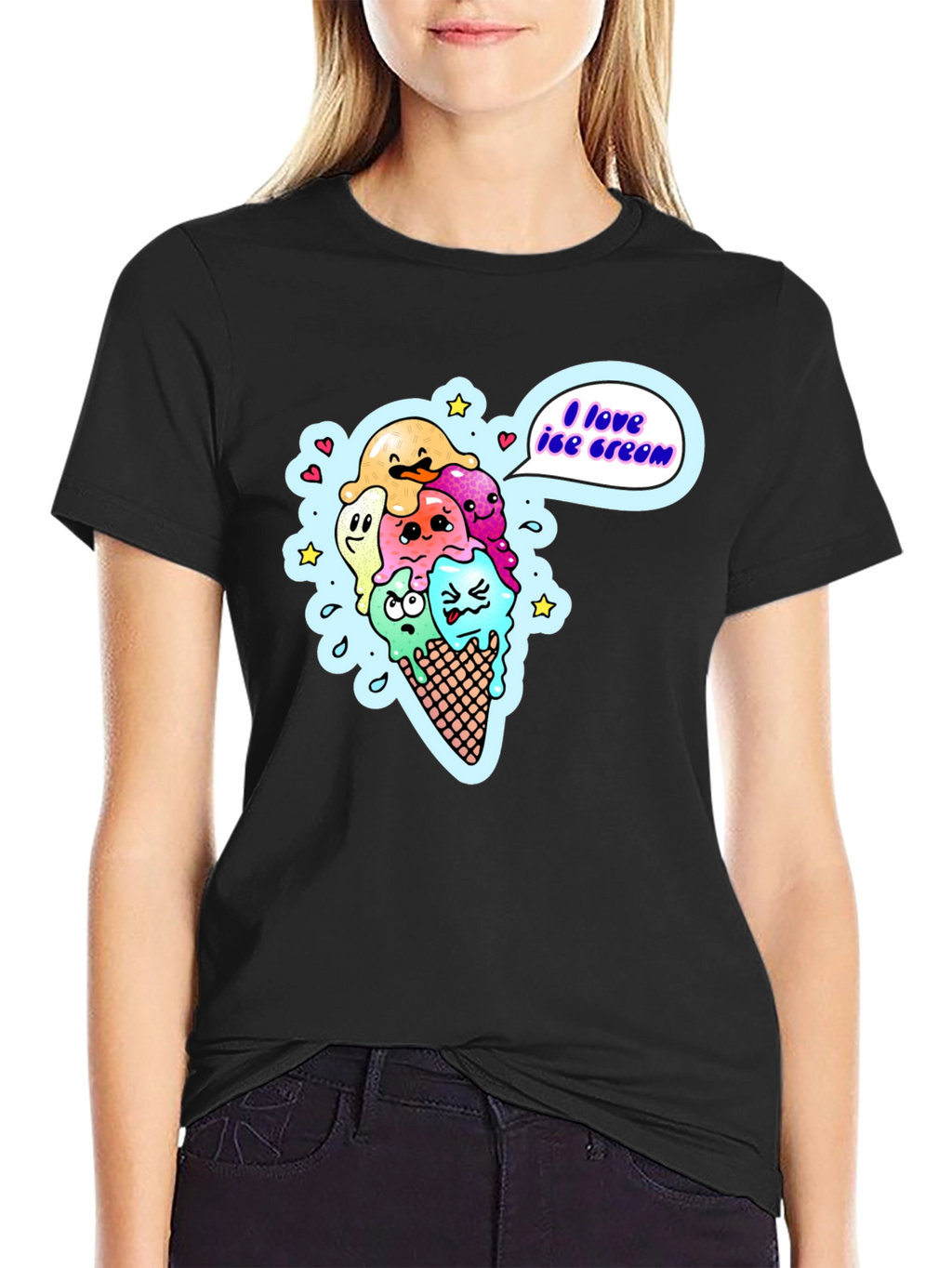 I Love Ice Cream Cartoon T-Shirt