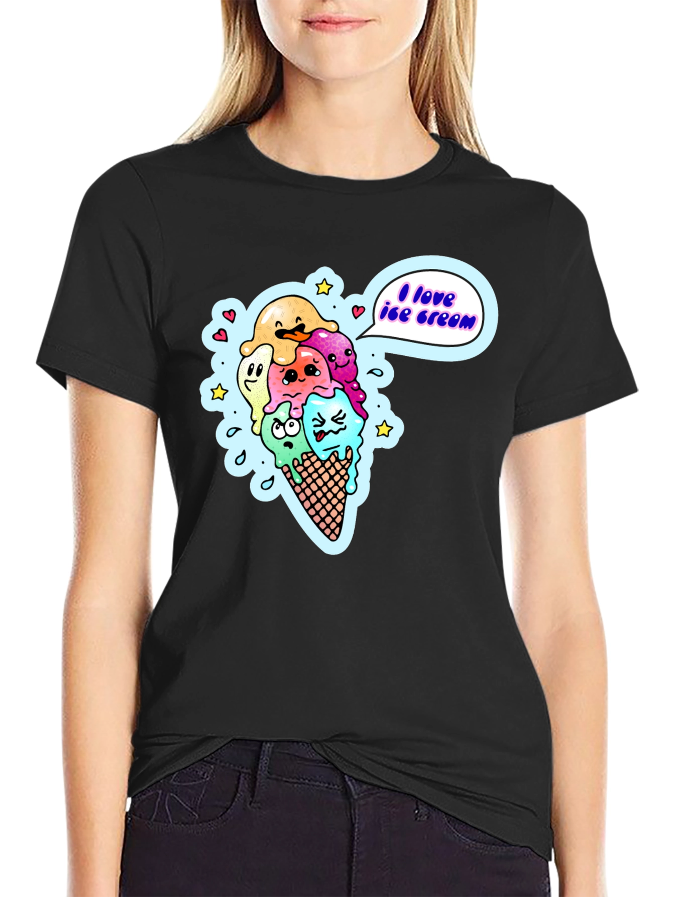 I Love Ice Cream Cartoon T-Shirt