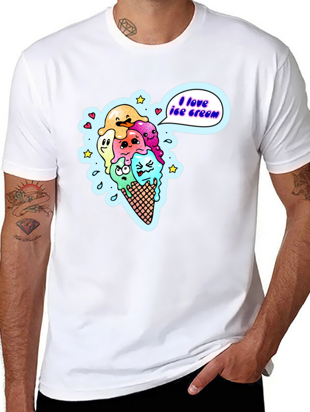 I Love Ice Cream Cartoon T-Shirt