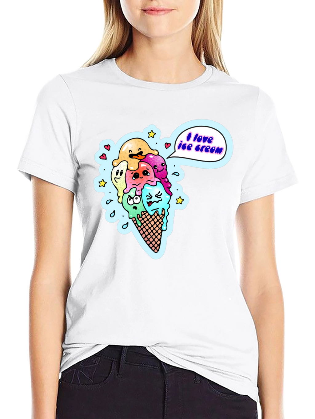 I Love Ice Cream Cartoon T-Shirt