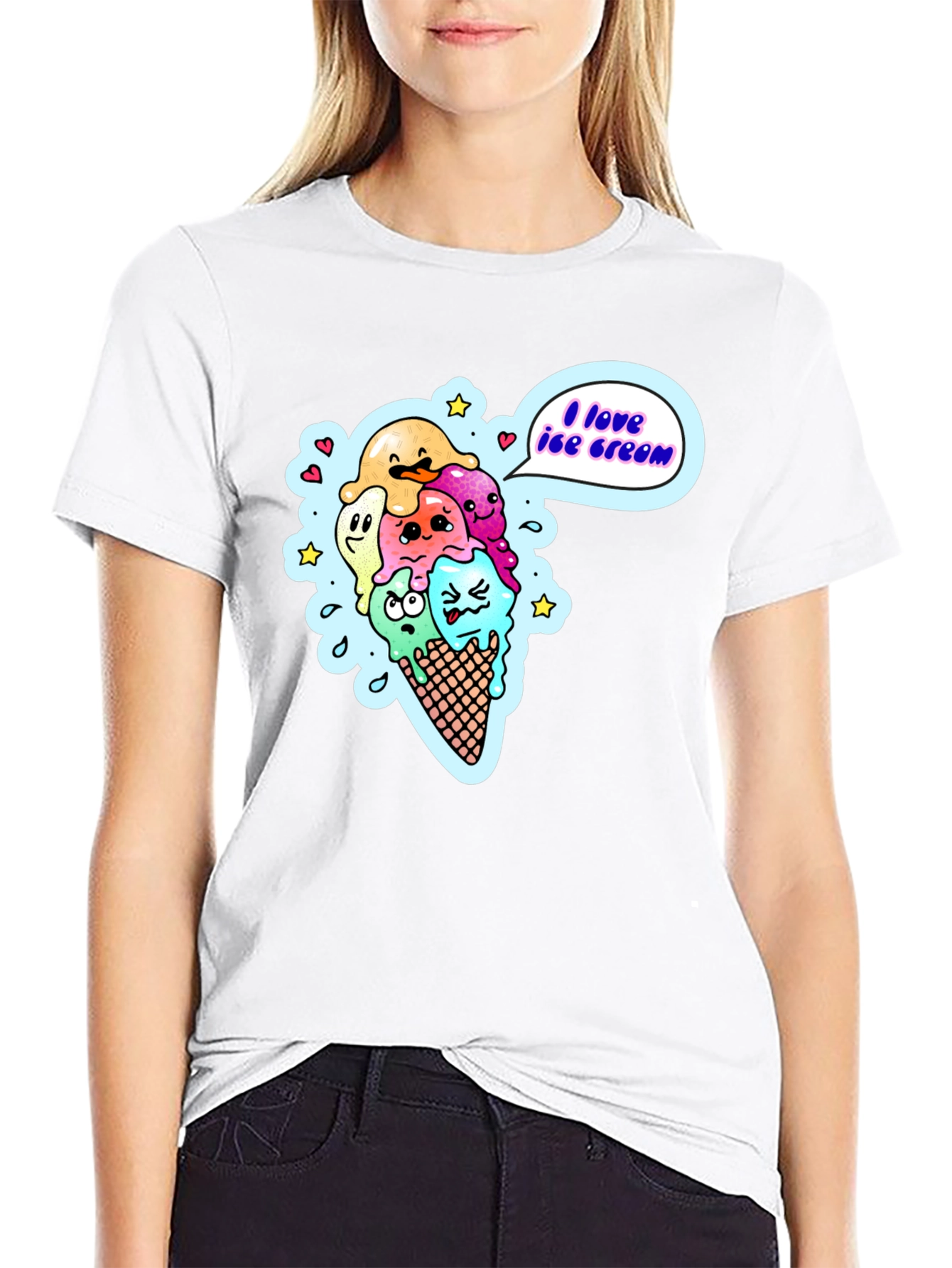 I Love Ice Cream Cartoon T-Shirt
