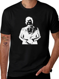 Mens Black T-Shirt with White Suit Graphic