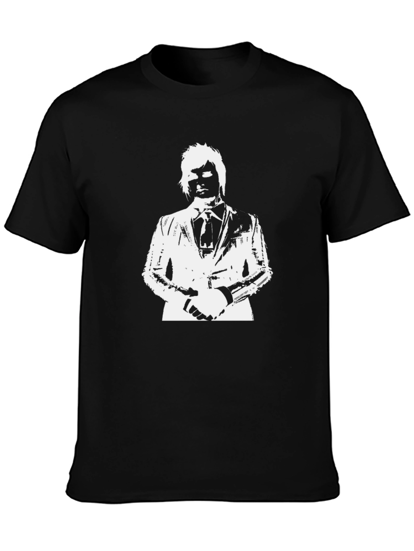 Mens Black T-Shirt with White Suit Graphic