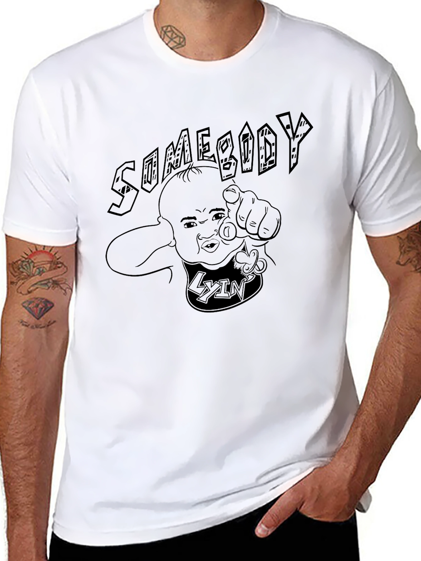 Somebody Lyin Black Graphic T-Shirt