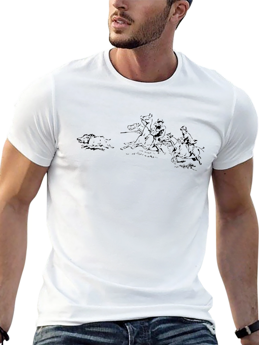 Black Graphic Tee - Boar Hunt Sketch
