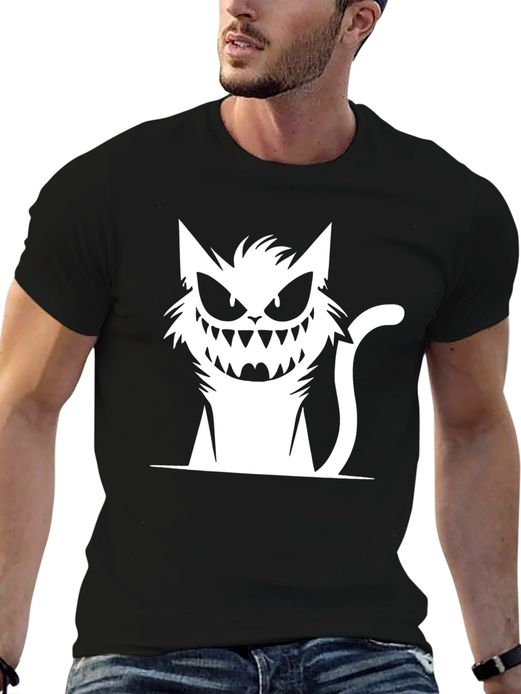 Creepy Cat Graphic Black T-Shirt