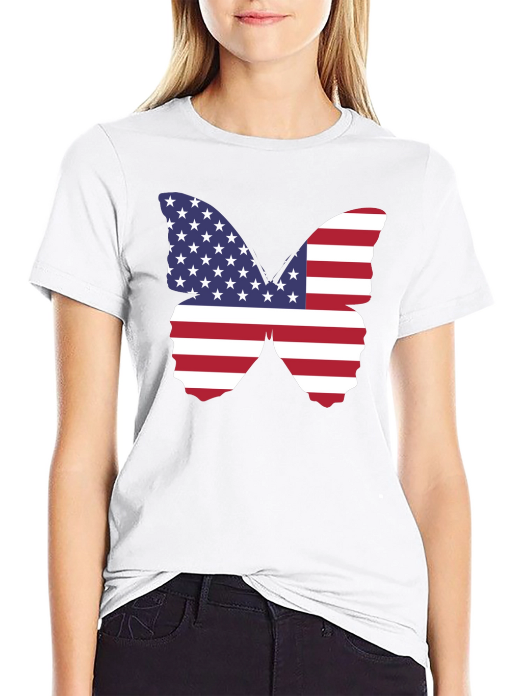 American Flag Butterfly Graphic T-Shirt