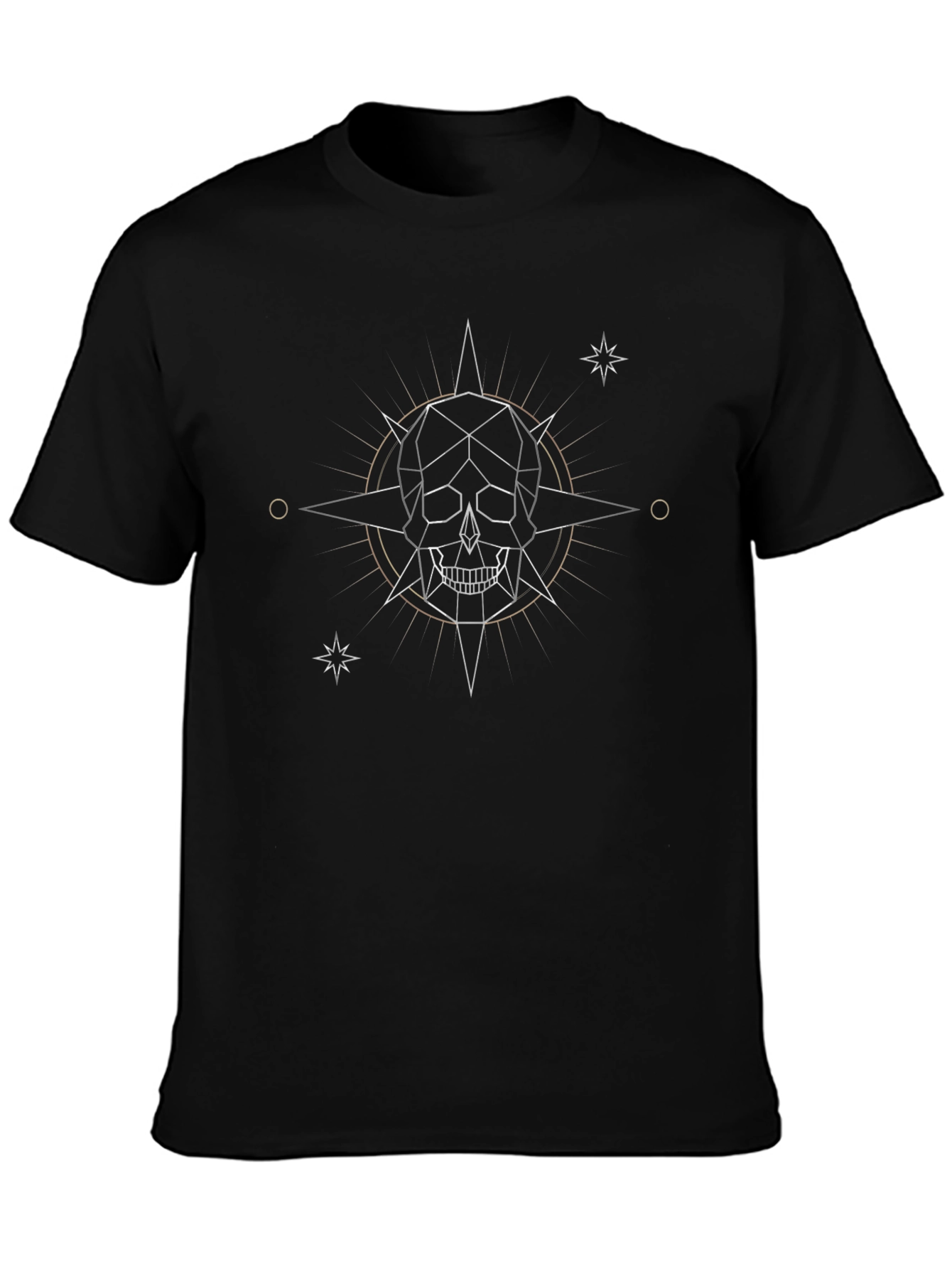 Geometric Skull Star Graphic Tee - Black