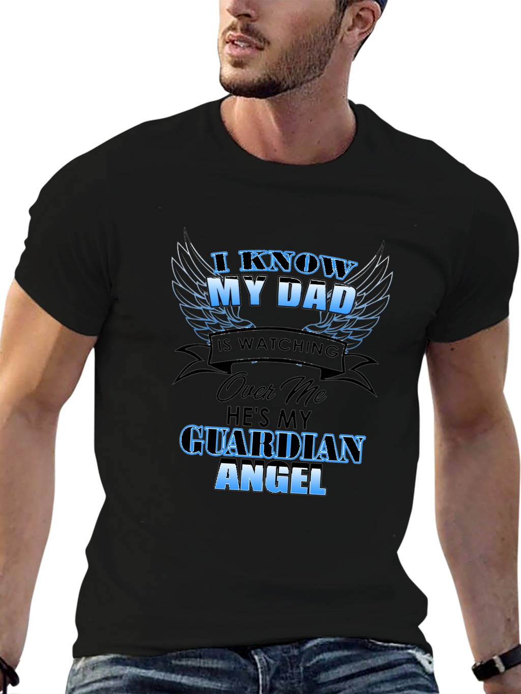 I Know My Dad Guardian Angel Black T-Shirt