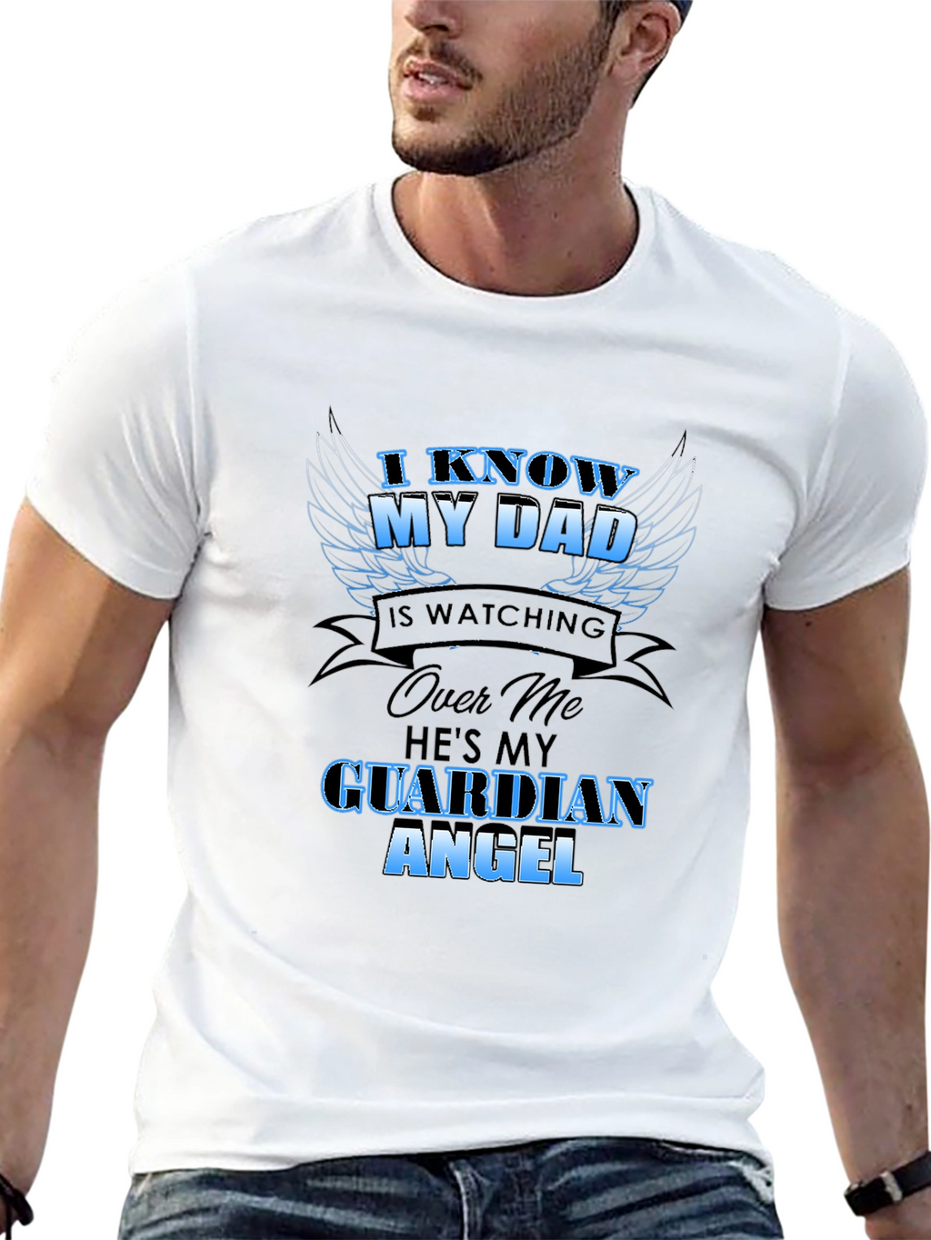 I Know My Dad Guardian Angel Black T-Shirt