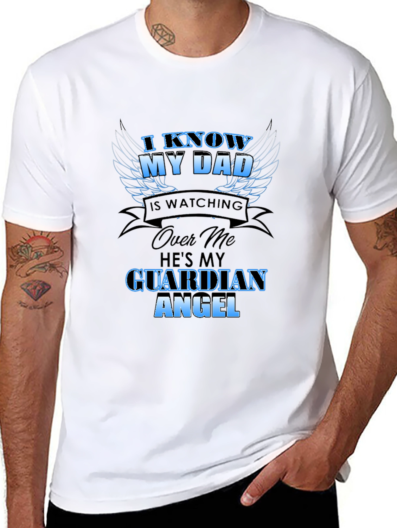 I Know My Dad Guardian Angel Black T-Shirt