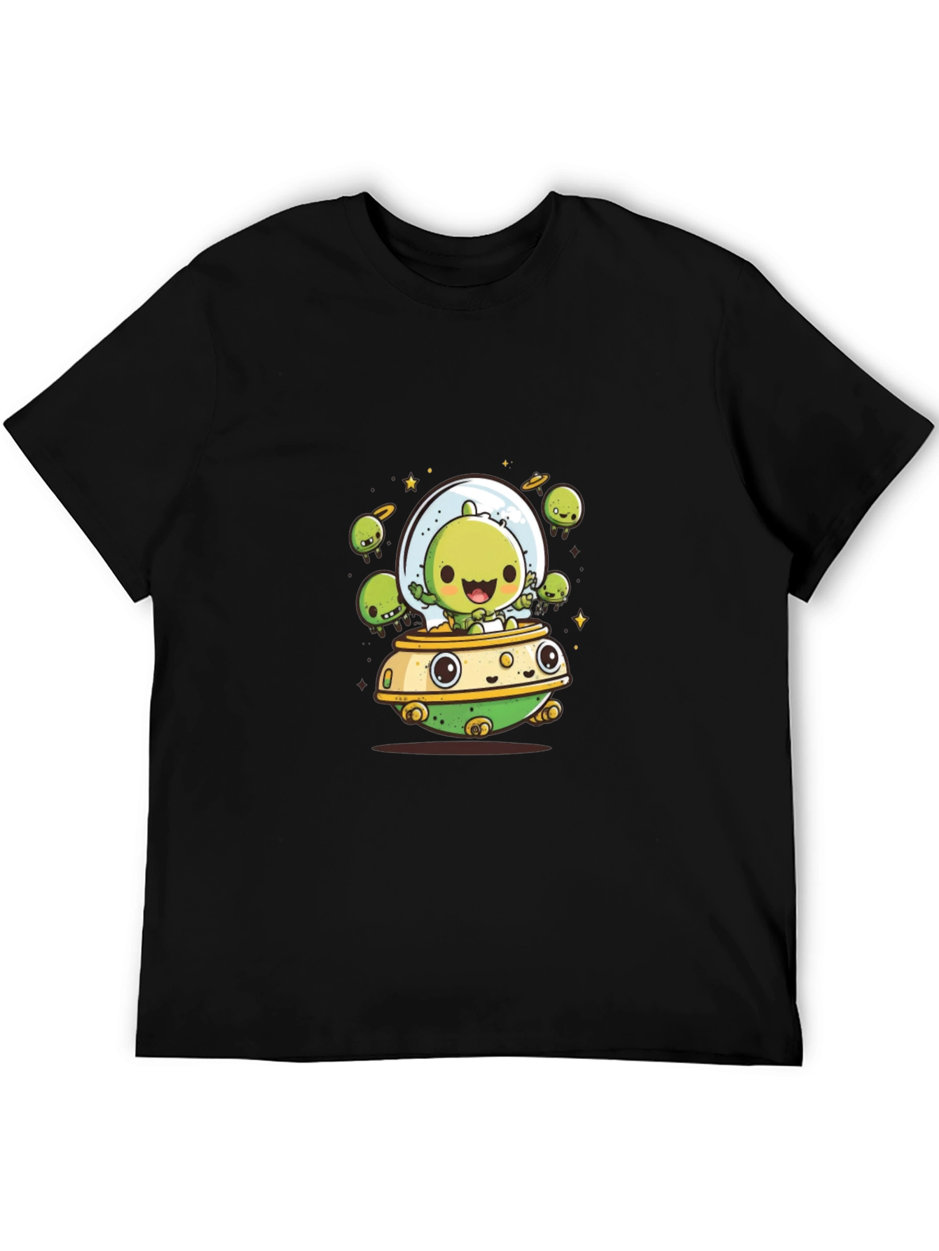 Cute Alien UFO T-Shirt - Black