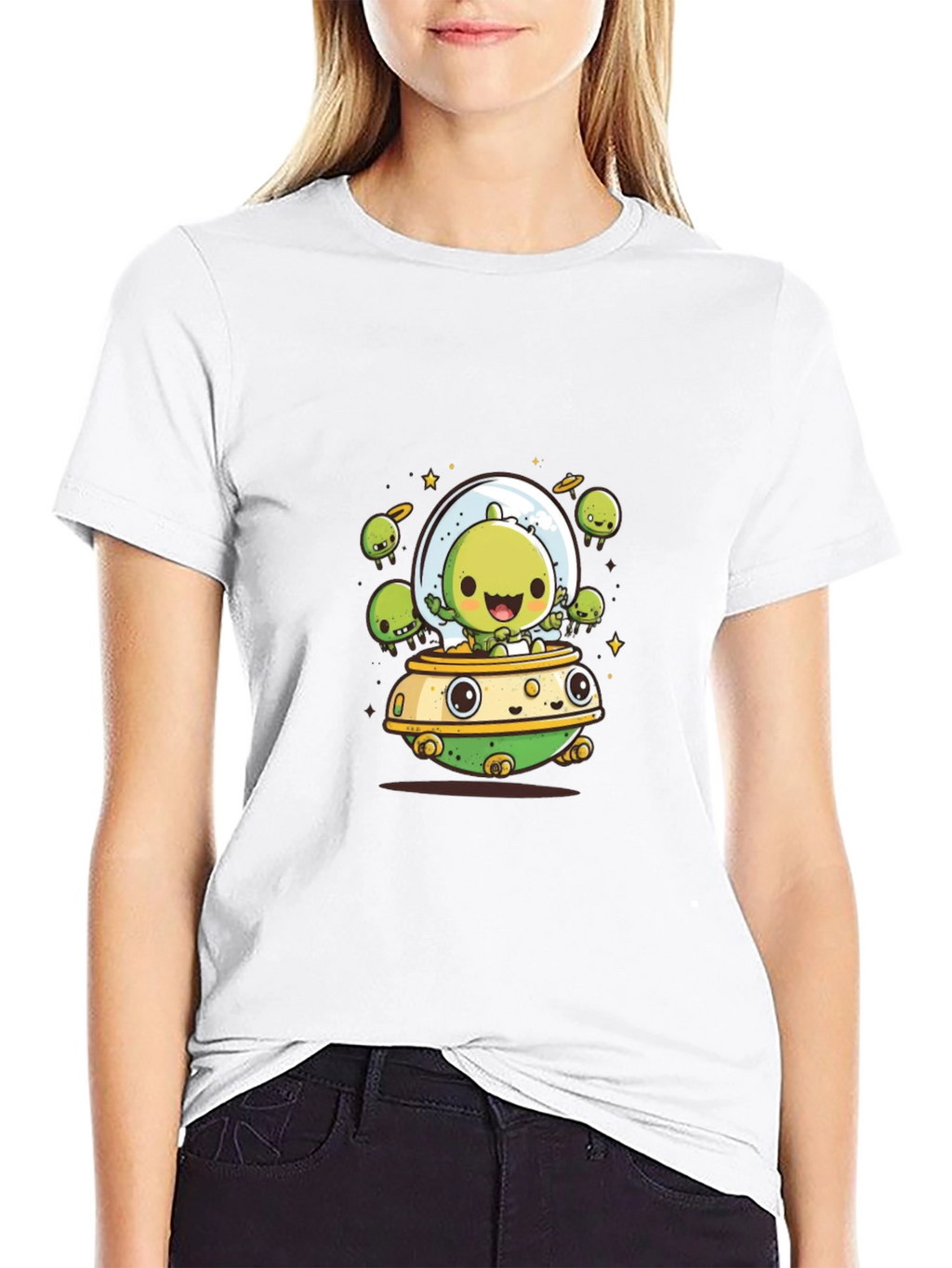 Cute Alien UFO T-Shirt - Black