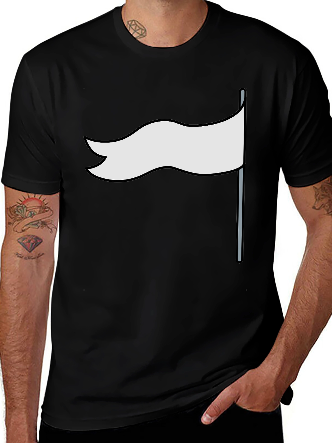 White Flag Cartoon Graphic Black Tee