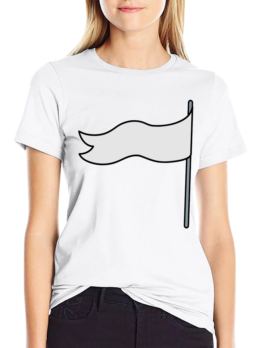 White Flag Cartoon Graphic Black Tee