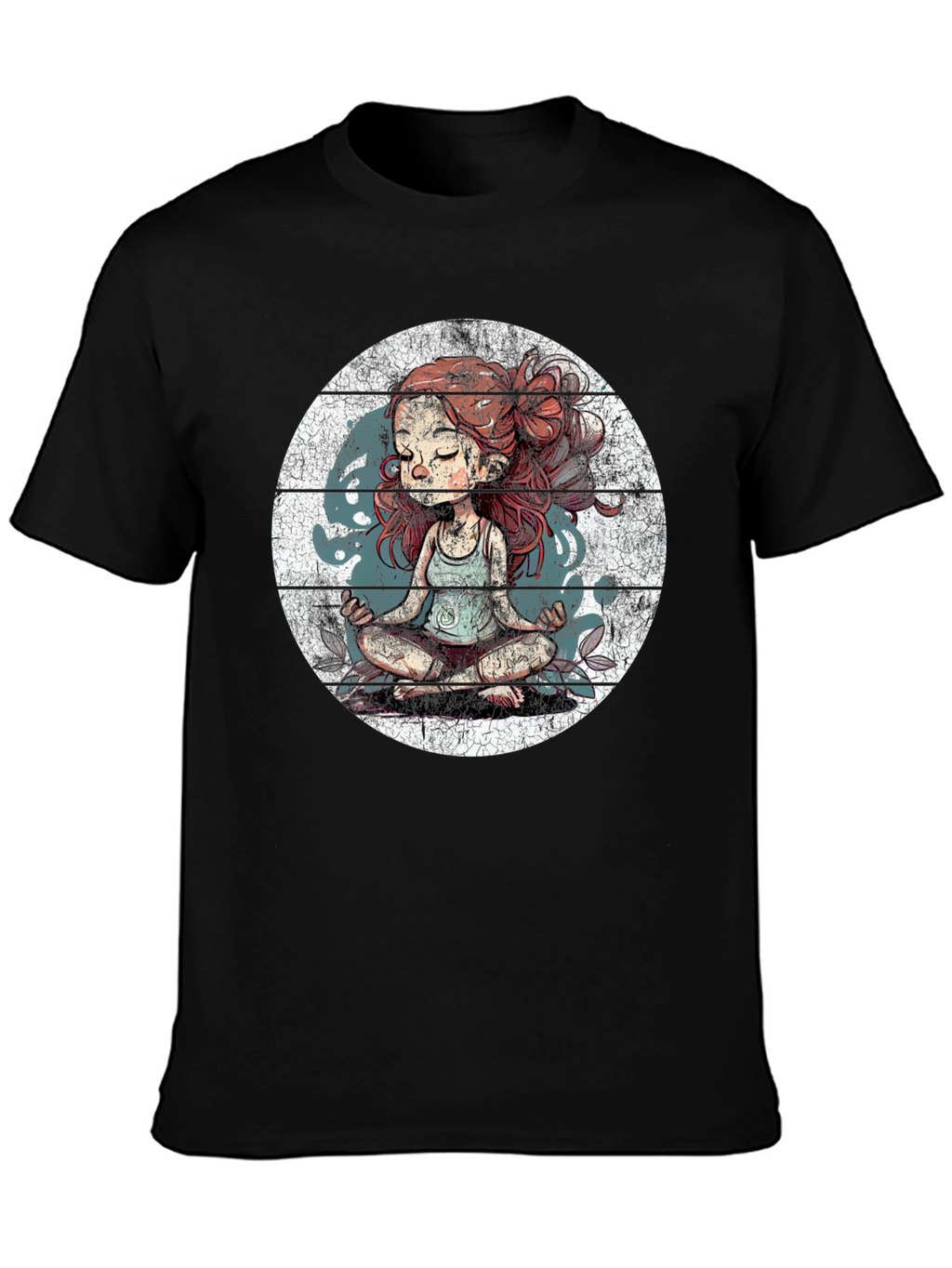 Meditating Girl Graphic Tee - Black Cotton Blend